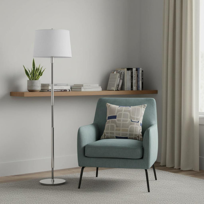 60" Metal Floor Lamp With White Fabric Drum Shade - Silver