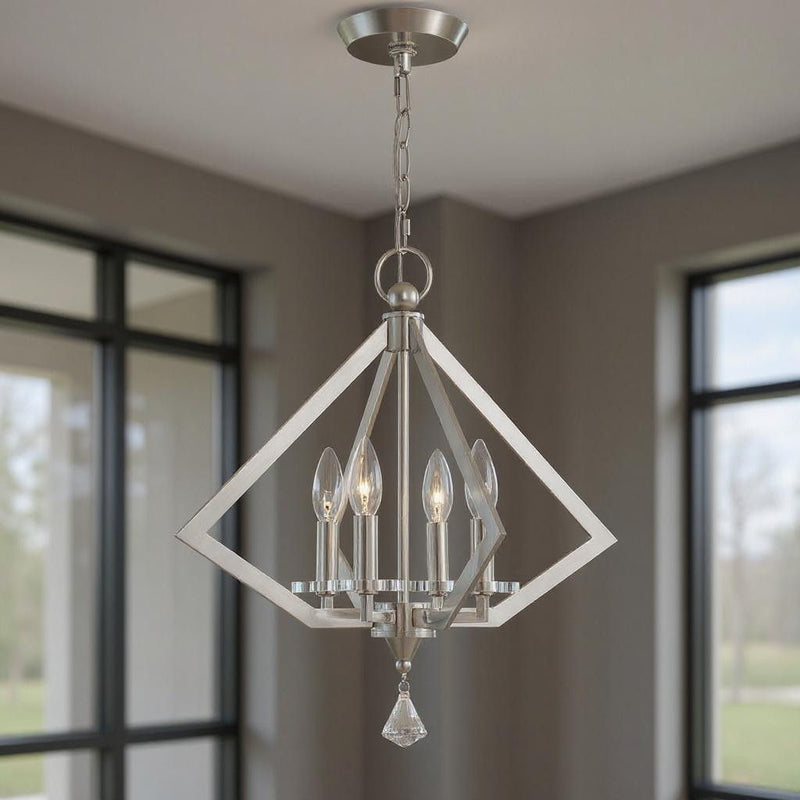 19" 4 Light Dimmable Chandelier With Shades - Nickel