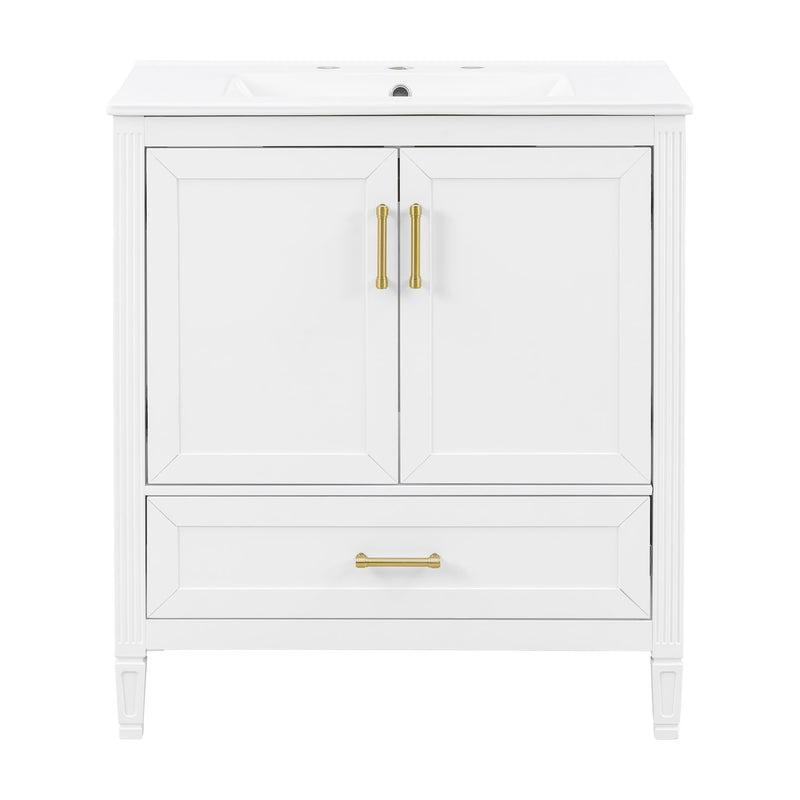 Elegant Fluted Bathroom Vanity With Sink, Soft Close Doors & Drawer