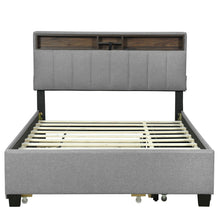Load image into Gallery viewer, Upholstered Platform Bed With Storage Headboard, Trundle &amp; 2 Drawers And A Set Of Sockets &amp; USB Ports
