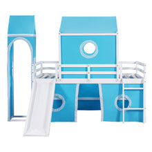 Load image into Gallery viewer, Twin Size Bunk Bed with Slide Blue Tent and Tower - Blue
