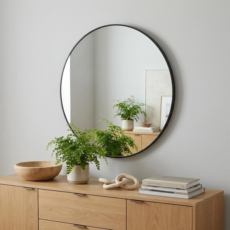 Aluminum Round Framed Bathroom Vanity Mirror (756067) - Black