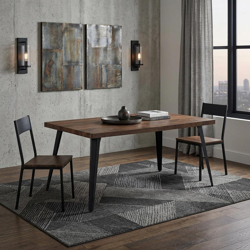 Wood And Iron Dining Table - Walnut And Black