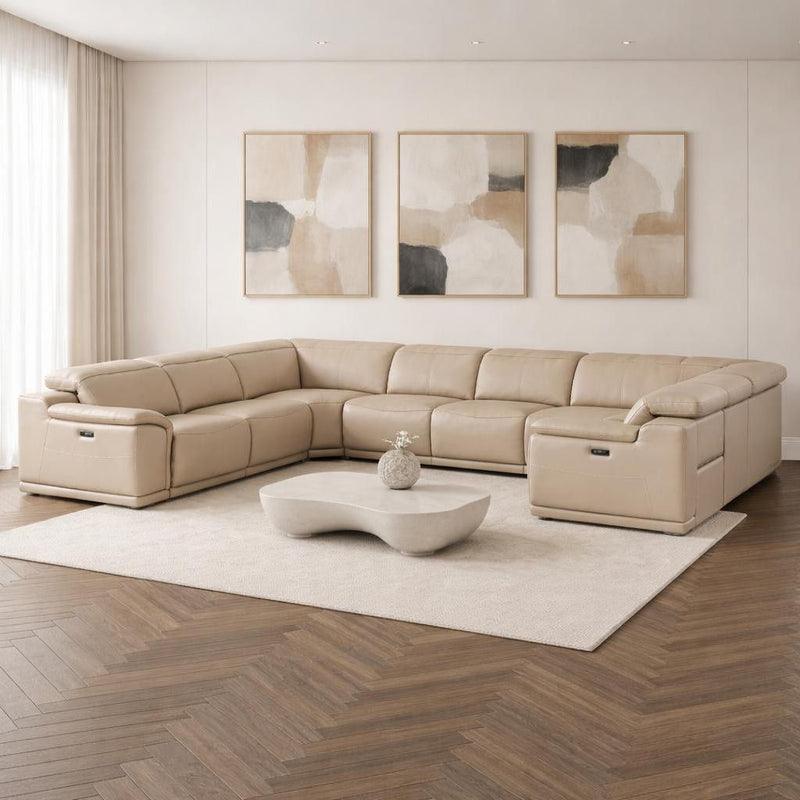 Leather Modular U Shaped Eight Piece Corner Sectional - Beige