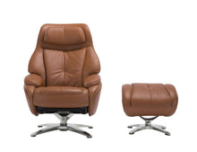Load image into Gallery viewer, Tufted Genuine Leather Manual Swivel Recliner With Ottoman (730548) - Russet
