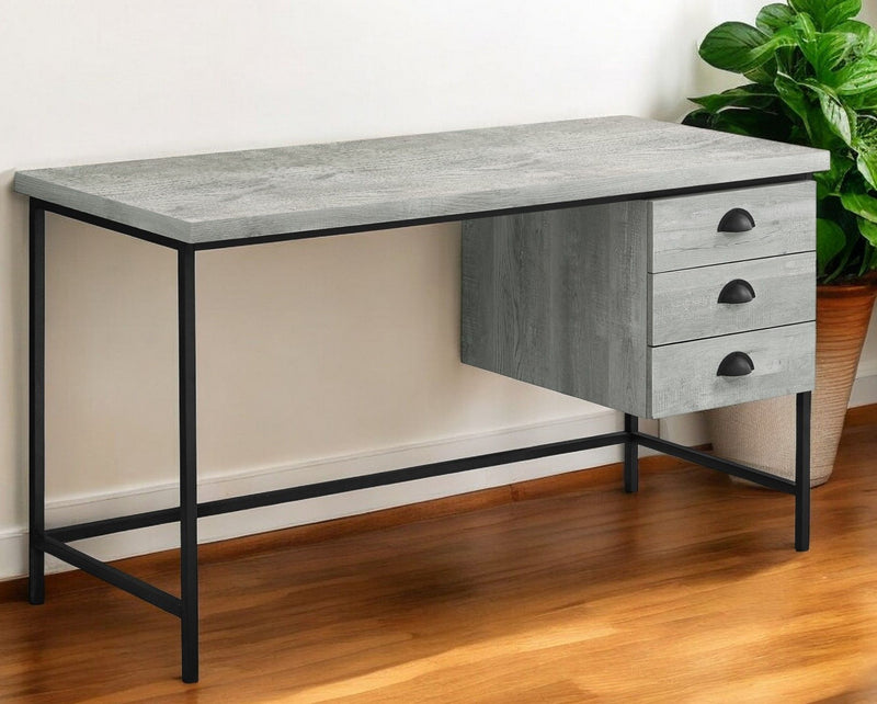 23.8" x 55.3" x 30" Computer Desk With Three Drawers - Gray And Black