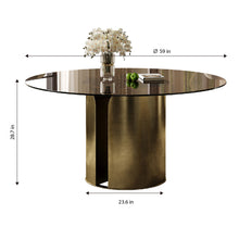 Load image into Gallery viewer, Round Dining Table With Glass Top, Kitchen And Living Room Furniture - Brown
