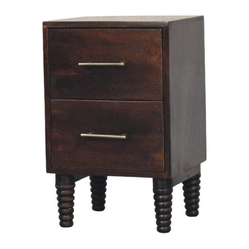 Solid Wood Spindle Two Drawer Nightstand - Mocha