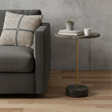 Load image into Gallery viewer, 30" Solid Wood And Marble Round End Table - Black And Brown
