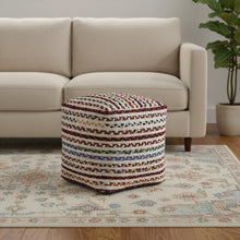 Load image into Gallery viewer, Braided Jute Blend Striped Pouf Ottoman - Rainbow
