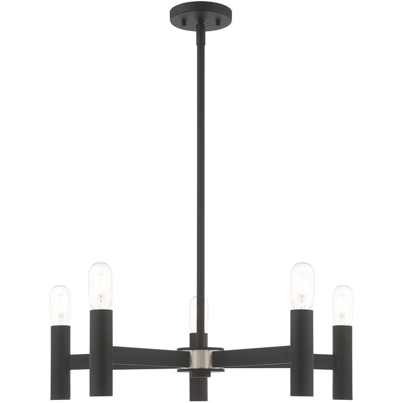 19" Five Light Dimmable Chandelier With Shades - Black
