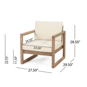 Outdoor Acacia Wood Patio Club Chair, Wood Patio Furniture, Waterproof Thick Cushion Deep Seating For Porch - Brown Wash / Beige