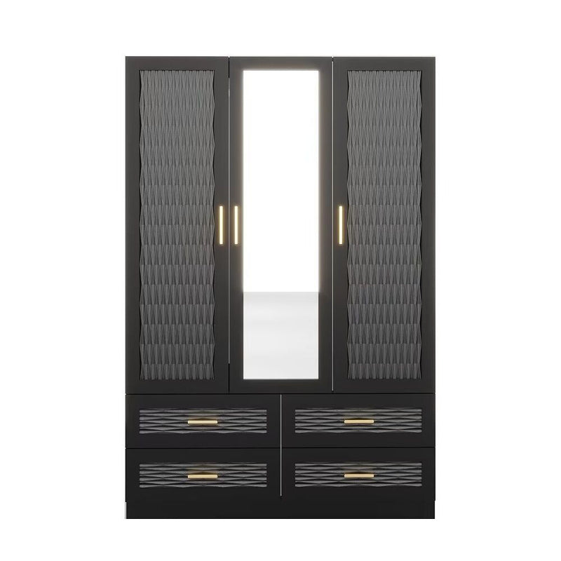 71" Carved Geometric Mirro Three Door Four Drawer Combo Dresser - Black