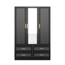 Load image into Gallery viewer, 71" Carved Geometric Mirro Three Door Four Drawer Combo Dresser - Black
