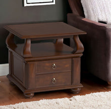 Load image into Gallery viewer, Solid Wood Square End Table With Two Drawers And Shelf - Brown
