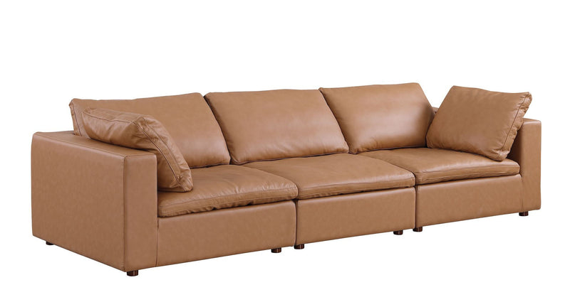 Top Grain Leather Reclining Solid Wood Sofa - Chestnut
