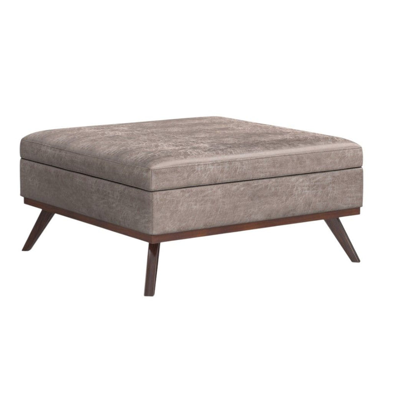 40" Leather Cocktail Ottoman With Storage - Gray / Brown