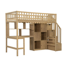Load image into Gallery viewer, Loft Bed With Built In L Shaped Desk, LED Lights, Storage Shelves, Cabinets, And Staircase
