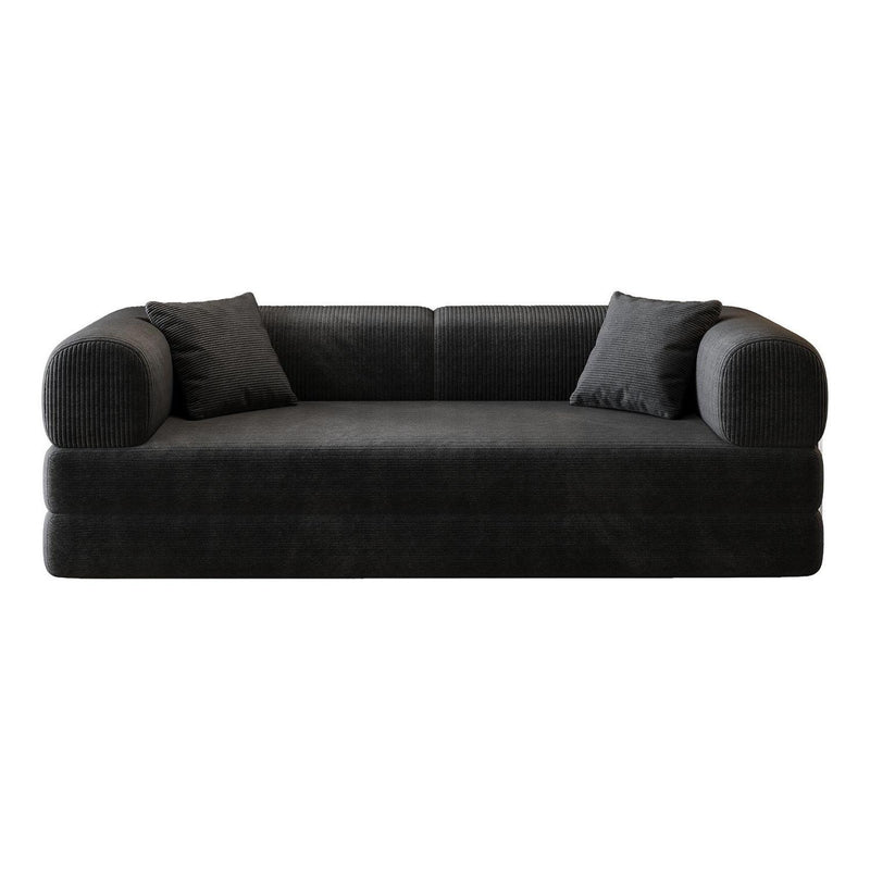 Corduroy Convertible Futon Sleeper Sofa With Toss Pillows - Black