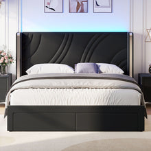 Load image into Gallery viewer, Modern Upholstered LED Bed Frame With Storage Drawers, Wingback Headboard, RGB Light
