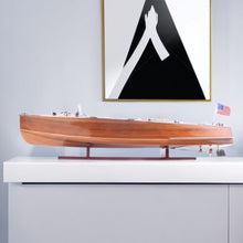 Load image into Gallery viewer, Hand Painted c1928 Chris Craft Triple Cockpit Large Model Boat - Brown
