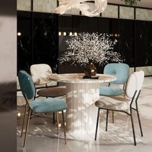 Load image into Gallery viewer, Modern 4 Person Dining Set With Bamboo &amp; Table And Turquoise &amp; Chairs Metal Legs, Space Saving Design - White

