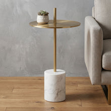 Load image into Gallery viewer, Marble Round Block End Table - Gold / White

