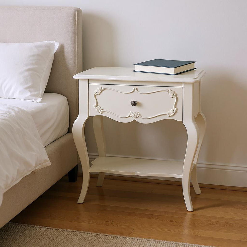 Pine Wood Nightstand - Pearl White