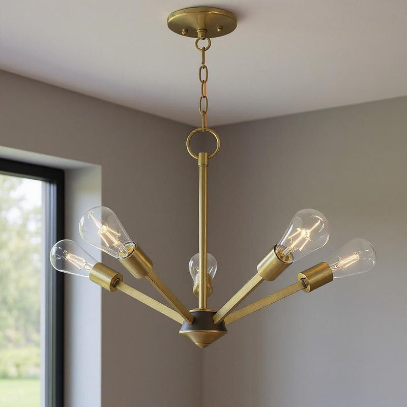 18" Five Light Dimmable Chandelier With Shades - Antiqued Brass