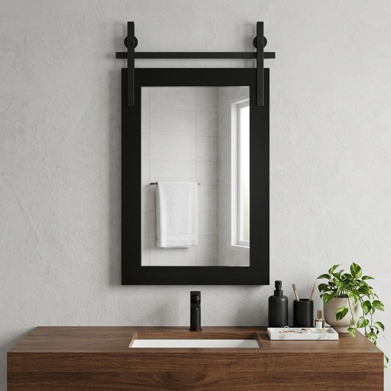 Wood Barn Door Framed Bathroom Vanity Mirror (762912) - Black