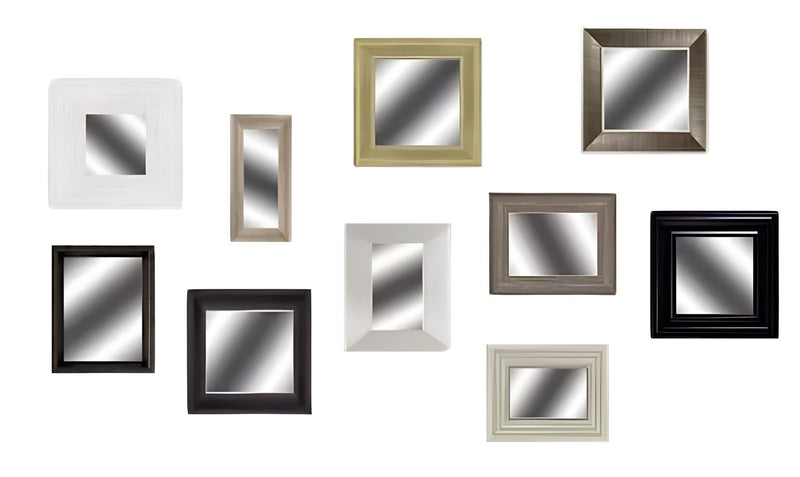Square And Rectangle Framed Mirror (Set of 10) - Brown / White