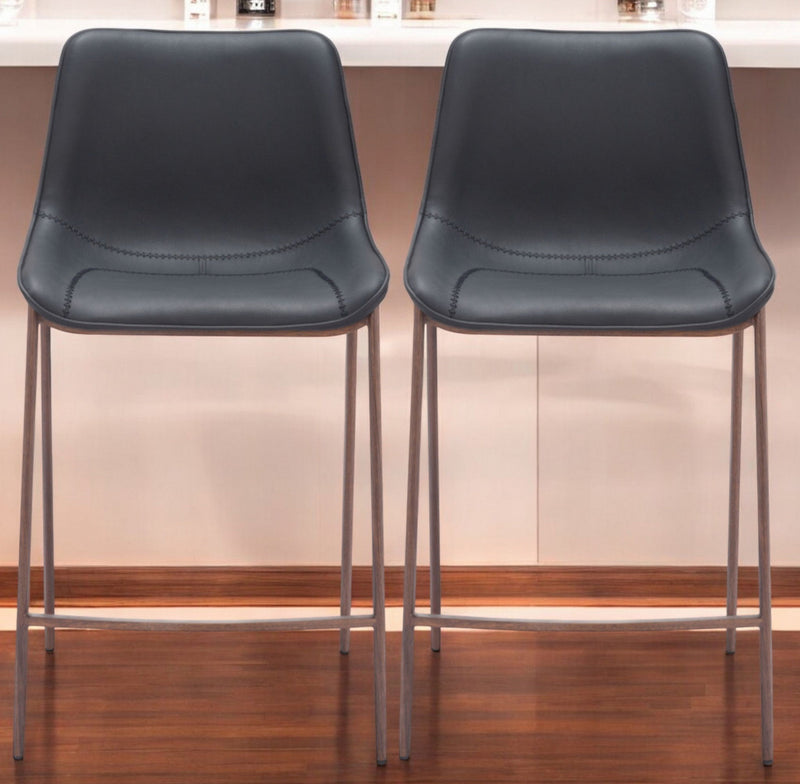 30" Faux Leather And Steel Bar Height Bar Chairs (Set of 2) - Black / Brown