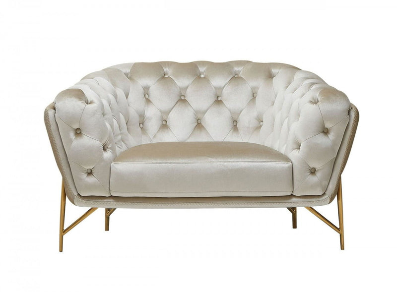 Velvet Tufted Arm Chair - Beige And Gold