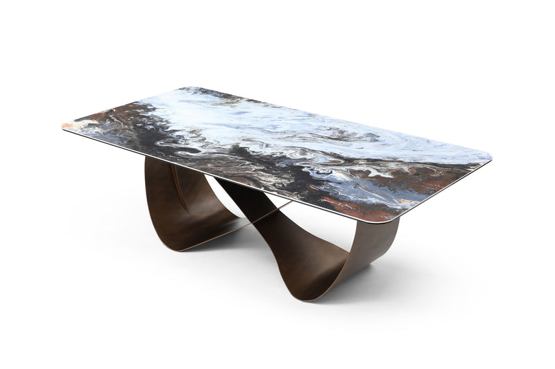 Ceramic Steel Cross Leg Base Dining Table - Black / White / Bronze