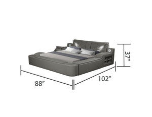 Zoya Smart Multifunctional Queen Size Bed Made with Wood in Gray