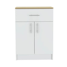 Load image into Gallery viewer, Pantry Organizer Cabinet One Drawer, Two Interior Shelves, Two Doors - White / Light Oak
