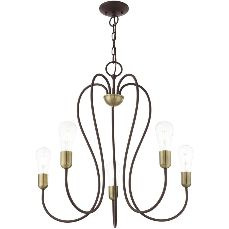 25'' Five-Light Dimmable Chandelier With Shades - Bronze