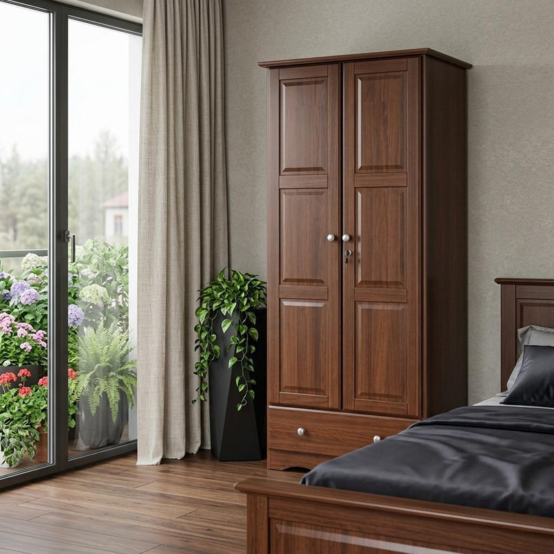 Solid Wood Two Door Single Drawer Combo Dresser (762942) - Coffee