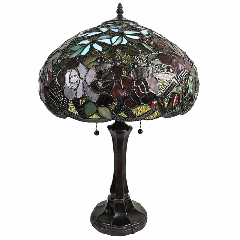 Metal Two Light Candlestick Table Lamp With Red Dome Shade - Dark Brown