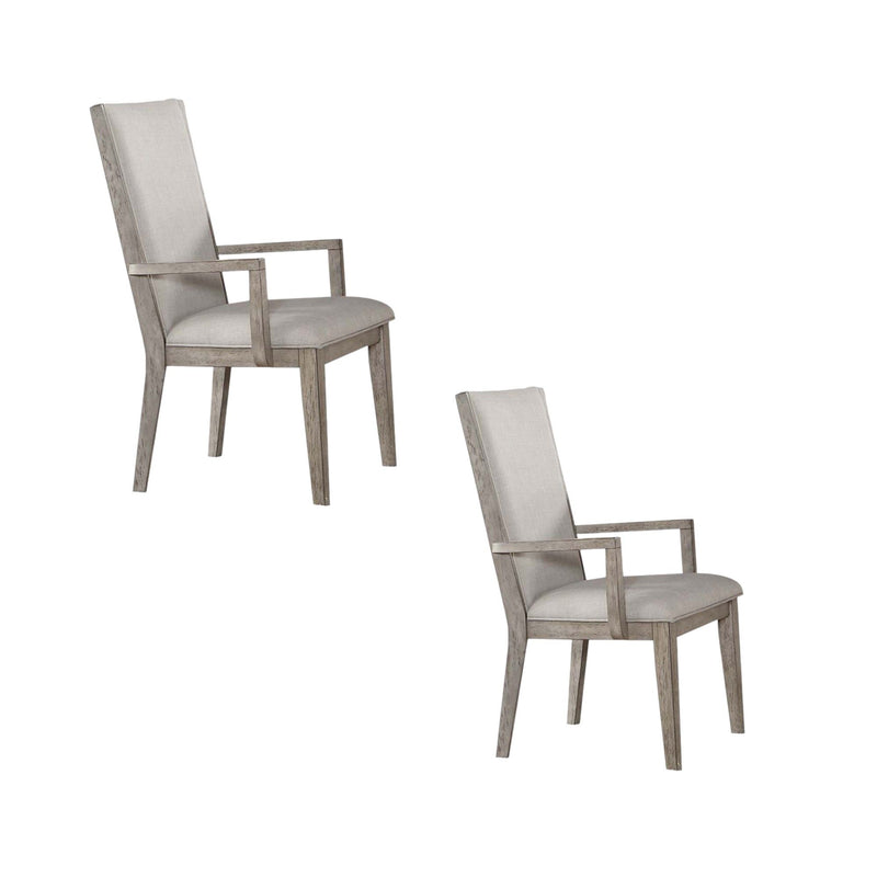 Fabric And Solid Wood Dining Arm Chairs (Set of 2) - Gray