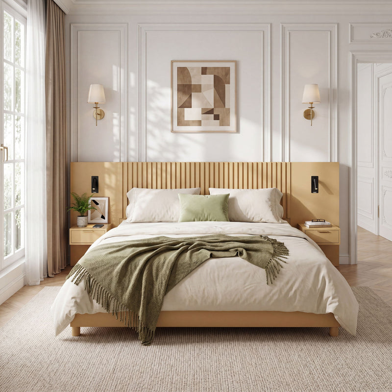 Platform Bed Frame With Built In Nightstands & Reading Lights