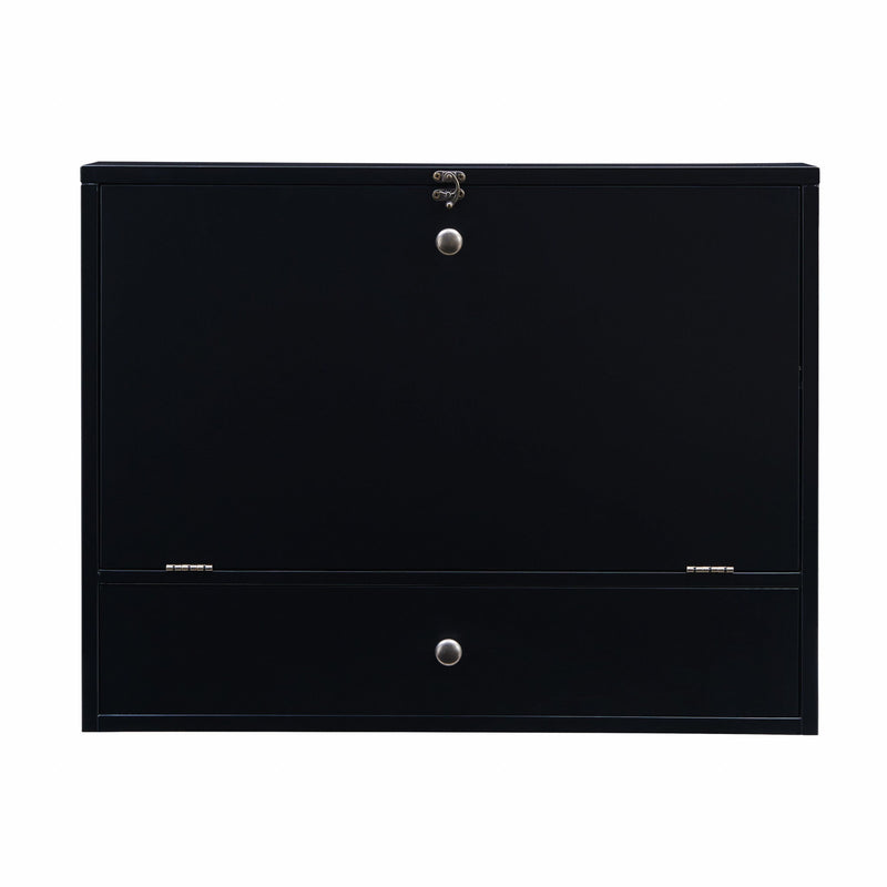 Wood Wall Mounted Folding Floating Desk - Black