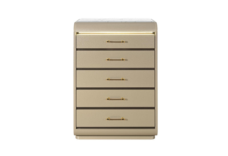 Wood Lighted Five Drawer Dresser - Gold