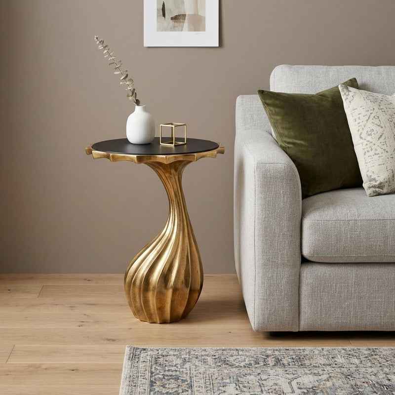 Granite Round Abstract End Table - Gold