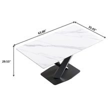 Load image into Gallery viewer, 63" Modern Artificial Stone Straight Edge Metal X-Leg Dining Table, 6 People - White / Black
