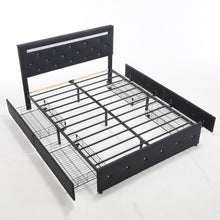 Load image into Gallery viewer, Upholstered Bed Frame With LED Lights, 4 Storage Drawers, Charging Station
