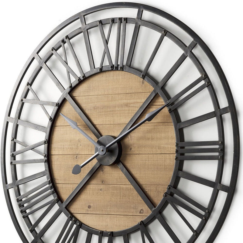 Analog Round Wall Clock (609405) - Black / Natural