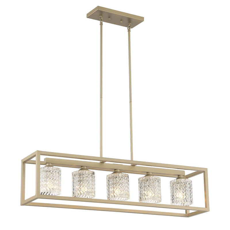 Kitchen Island Five Light Metal Dimmable Chandelier With Shades - Brass