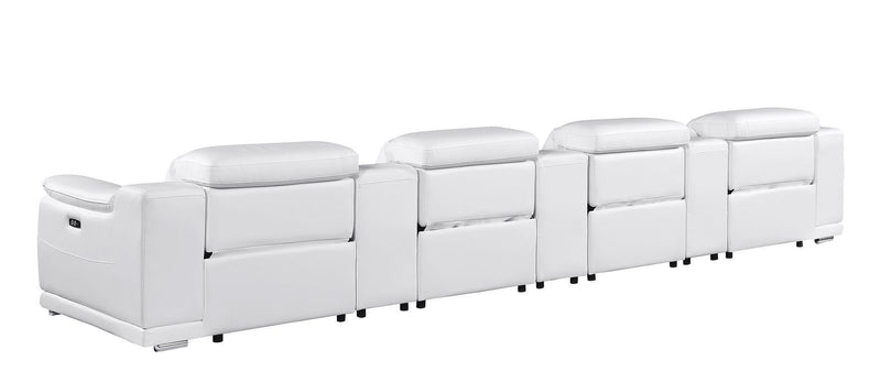 Italian Leather Reclining Metal USB Sofa (720416) - White