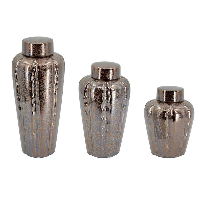 Urn Ginger Jars (Set of 3) - Bronze / Silver